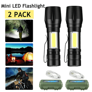 Set di 2 Torce LED Ricaricabili USB, Piccole e Nere, per Campeggio e Lavoro - Solo Ritiro in Personale USPS.TK/TMEU - Product Image 1