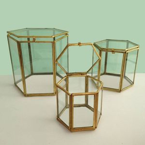 Metal & Glass Octagonal Jewellery Box in Gold - Product Image 2