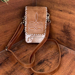 Boot Stitch Suede Leather Phone Pouch Bag Western Genuine Leather Credit Card Holder Phone Carrier Women Crossbody Mobile Bags - Product Image 2