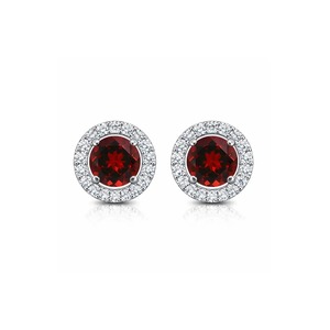 Garnet <b>Stud</b> Earrings 6mm CZ Halo <b>Sterling</b> <b>Silver</b> Rhodium Plated Romantic Wedding Engagement Anniversary Party Gift Rhaya - Product Image 1