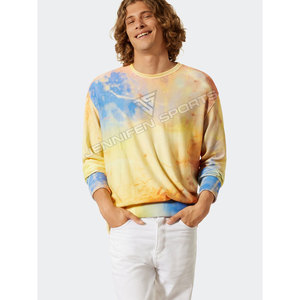 Vêtements de sport d'hiver écologiques, sweat-shirt à col rond en molleton 100% coton tie-dye pour hommes, respirant - Product Image 2
