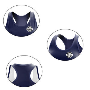 Camiseta sin mangas sublimada OEM para mujer, azul marino y rosa, con absorción de humedad, ajustada, para tenis, cuello redondo, logotipo personalizado frontal, MOQ bajo - Product Image 4