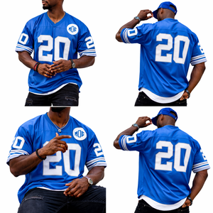 Camiseta de fútbol americano azul con cuello en V, estilo Y2K, diseño de sublimación personalizado, OEM, marca privada, pedidos al por mayor. - Product Image 1