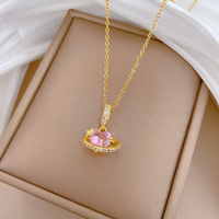 Collar con Colgante de Corazón Rosa de Acero Inoxidable de Primera Calidad con Cristal Orbit para Fiesta