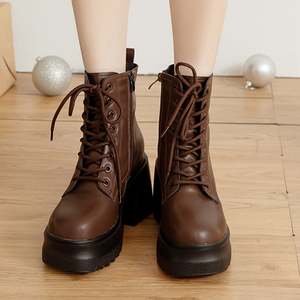 Bottines à plateforme en cuir véritable pour femmes Ann'S, fermeture éclair, talon épais, semelle épaisse, doublure rembourrée, style streetwear - Product Image 6