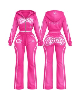 Ensemble 2 pièces vintage personnalisé : veste à capuche zippée et pantalon de survêtement évasé – Tenue de sport et de détente streetwear - Product Image 2