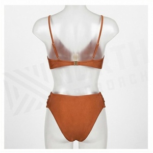 Women's Rust Color Bikini Set With Shell Buckle Plunge Neck High Waist Bottoms Spandex Polyester Swimwear - Product Image 5
