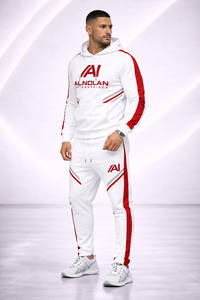 Conjunto Deportivo Blanco y Rojo para Hombre - Conjunto de Sudadera con Capucha y Pantalones Deportivos con Logotipo Personalizado |   Ropa Deportiva Ajustada de Estilo Urbano - Product Image 6