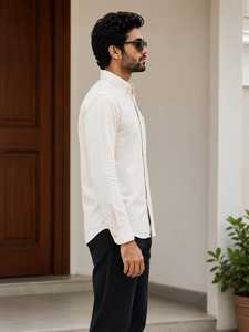Chemise Homme 100% Lin ODM à Manches Longues Boutonnée Col Rabattu Coupe Droite Décontractée Vêtement de Travail d'Été 140g - Product Image 1