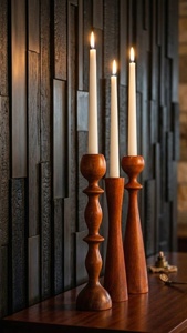 Rustic Luxury Acacia Wood <b>Candle</b> Stand 8 Inch Handmade Wooden <b>Candle</b> <b>Holder</b> for Home Table Decor Decorative Homeware - Product Image 5