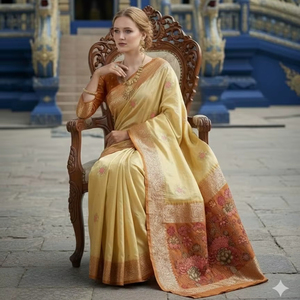 ชุดเสื้อส่าหรีผ้าไหมพรีเมียมพร้อมสวมใส่ ชุดเสื้อผ้าอินเดียปากีสถานแบบดั้งเดิม ความยาวคลุมเท้า ไม่ยับ แห้งเร็ว เหมาะสำหรับงานปาร์ตี้ - Product Image 1