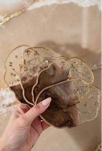 Posavasos de Flores Ecológicos Hechos a Mano con Lámina Dorada, Color Personalizable, Arte en Resina Redonda, Decoración para el Hogar, Regalo para Ella, Estilo Bohemio - Product Image 5