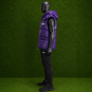 Wholesale <b>Men's</b> Glossy Purple Puffer Vest Removable <b>Hood</b> Winter Warm Sleeveless Jacket Shiny Padded Bubble <b>Gilet</b> Windproof Coat - Product Image 4