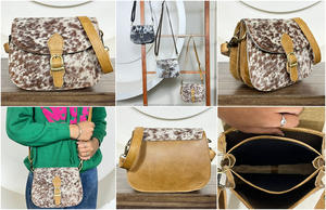 Sac à bandoulière mini en cuir de vache véritable en gros, sac à main élégant en cuir de vache à poils, sac à bandoulière bohème pour femmes, sac à main multi-usages - Product Image 3