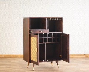 Dark Walnut Bar <b>Cabinet</b> <b>Wine</b> <b>Storage</b> Console Drinks Organizer with Hanging Rail and Display Shelf - Product Image 3