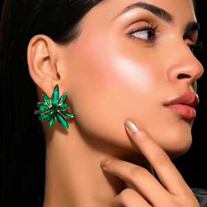 PRAO Boucles d'oreilles en cristal feuillu anti-ternissement émeraude style marquise - Product Image 3