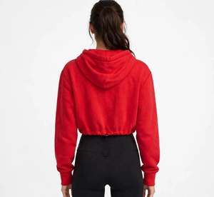 Women Cropped Zip Up Hoodie Red Drawstring Hem Hooded <b>Sweatshirt</b> Cropped Fit Long Sleeve Zip Jacket Casual Women's Autumn Winter - Product Image 2