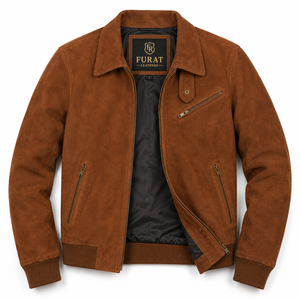 OEM Custom Tan <b>Suede</b> Leather <b>Jacket</b> Waterproof Bomber <b>Jacket</b> Stand Collar Streetwear Zipper Closure Men Winter Cotton Lining - Product Image 1