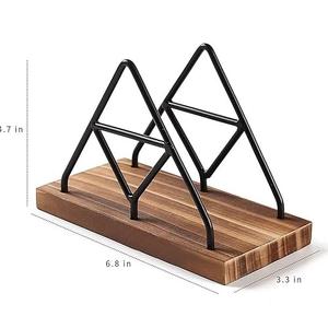 Porta Servilletas Vertical de Diseño Montañoso Moderno, Base de Madera Rústica, Dispensador de Papel Metálico Negro Mate para Encimera de Cocina - Product Image 5