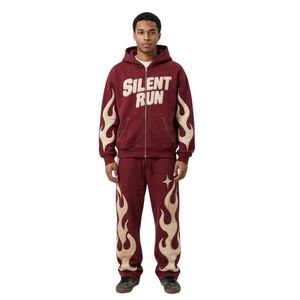 Survêtements pour hommes personnalisés de haute qualité, couleur violette, fermeture éclair intégrale, coupe ample, en molleton de coton, impression 3D en relief, pour l'hiver - Product Image 4