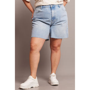 Shorts de mezclilla para mujer, corte relajado, tiro alto, bajo deshilachado, cierre de cremallera, talla grande, sin elasticidad, casual, transpirable, personalizados - Product Image 6