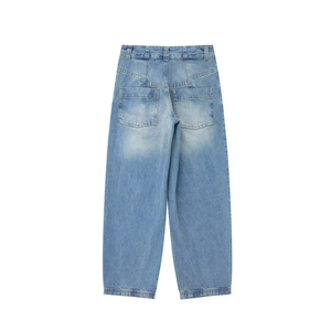 Jean vintage bleu clair pour femme, coupe large, en denim de coton, taille haute, silhouette décontractée, pantalon en jean délavé doux - Product Image 2
