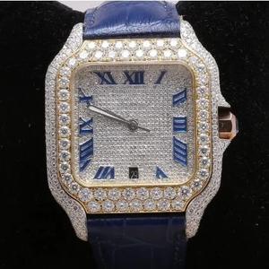 Premium Quality <b>Blue</b> Leather Iced Out Moissanite Diamond Wrist <b>Watch</b> <b>for</b> Office Party & Evening Wear Available <b>for</b> Export Price - Product Image 1