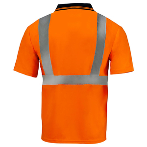 Polo de travail unisexe RELICSTAR CARPORATION en coton orange haute visibilité coupe-vent avec bandes réfléchissantes à manches courtes CIQ - Product Image 2