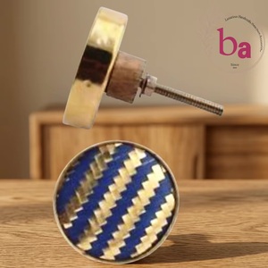 Ba Round Brass Cabinet <b>Knobs</b> and Handles with Blue Woven Pattern Durable Eco-Friendly Modern Furniture for Wardrobe Home Office - Product Image 3