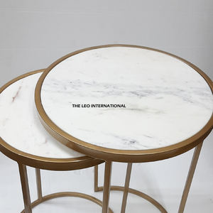 Ensemble de 2 tables basses plaquées or, en acier inoxydable et marbre, design luxueux, créatif, nordique, moderne, avec caractéristiques durables - Product Image 3