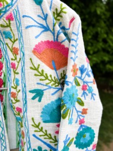 Hand Embroidered Floral Cotton Bomber <b>Jacket</b> <b>Women</b> Stand Collar Three Quarter Sleeve Prairie Chic <b>Spring</b> Autumn Boho Style Open - Product Image 2