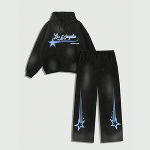 Conjunto Deportivo Personalizado Y2K para Hombre, Sudadera con Capucha y Pantalones Deportivos con Efecto Desgastado, Estilo Hip Hop Vintage, Corte Holgado, Moda de Invierno - Product Image 1