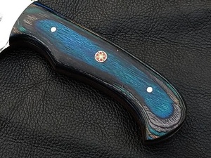 Premium Handmade Damascus Pattern Chef <b>Knife</b> Fixed Blade Outdoor Cooking <b>Knife</b> Blue Wood Handle Leather Sheath OEM ODM Custom - Product Image 2