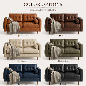 Canapé 2 places en cuir de style moderne du milieu du siècle, avec dossier capitonné et coussin d'appoint, pour salon et mobilier de maison - Product Image 5