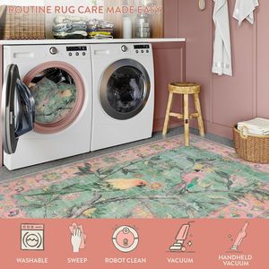 Alfombra Botanical Birds 5x7 Grande, Vintage, Lavable, Estilo Boho Verde, para Dormitorio, Comedor, Sala de Estar o C - Product Image 3