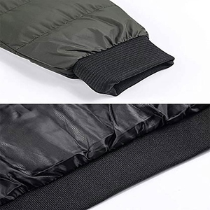 Men's Black Varsity Puffer Jacket Waterproof Breathable Winter Casual Lightweight <b>Covered</b> <b>Button</b> Closure Warm 100% Polyester - Product Image 3