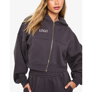 Veste à capuche zippée de haute qualité, style streetwear, en polaire unie, coupe oversize, en pur coton, pour l'entraînement en extérieur, sans cordon - Product Image 4