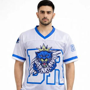 เสื้อฟุตบอลอเมริกันแบบสั่งทำพิเศษ คุณภาพสูง ผลิตจากโพลีเอสเตอร์ 100% แขนสั้น ระบายอากาศได้ดี ซับเหงื่อ ไซส์ใหญ่ สำหรับทั้งชายและหญิง - Product Image 1