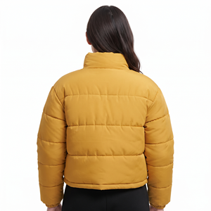 Best Quality Women's Casual Cropped Puffer Jacket Quilted Winter Padded <b>Coat</b> Long Sleeve <b>Zipper</b> Closure Adjustable Hem Outerwear - Product Image 2