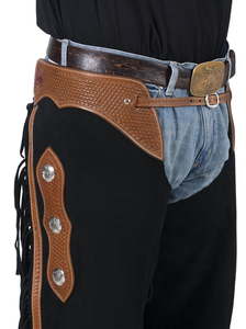 Chaps Vaqueros de Cuero Genuino Hechos a Mano con Flecos, Negros y Marrones, Estilo Cowboy, con Botones y Hebillas, para Competición, Atléticos, Holgados - Product Image 4