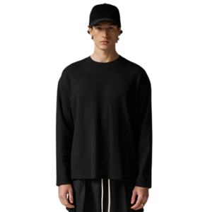 Camiseta de Manga Larga Negra para Hombre, Cuello Redondo, Algodón, Estilo Casual Urbano, Tejido Suave Texturizado - Product Image 6