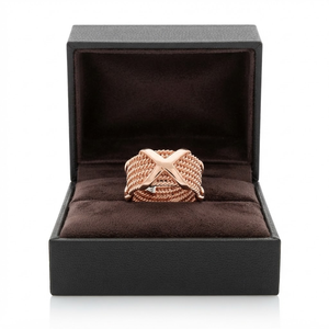 Rose Gold Plated Eco-Friendly <b>Brass</b> Braided Statement <b>Ring</b> Textured Fashion Band for Women Party Jewelry - Product Image 2