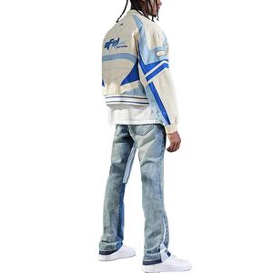 Polyester/Coton Toile Crop Bomber Veste pour Hommes Personnalisé Applique Broderie Fermeture À Glissière Lettre pour Les Motocyclistes - Product Image 3