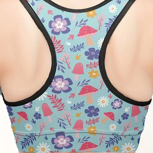 Women's Plus Floral Leaf Print Contrast Trim Racer Back High <b>Stretch</b> Fitness Yoga Running <b>Bra</b>, Breathable Solid Sports <b>Bras</b> - Product Image 4