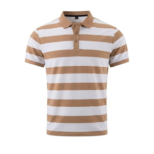 Chemises polo en tricot pour hommes sur mesure, tissu doux, manches courtes, coton respirant, beige blanc, haute qualité, service OEM. - Product Image 1