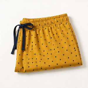 Custom Mustard Yellow Polka Dot Womens Relaxed Fit Drawstring <b>Lounge</b> <b>Shorts</b> Combed Cotton Jersey WPSHORT-0013 - Product Image 4