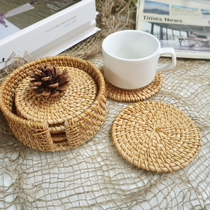 Ensemble de dessous-de-verre en rotin tressé minimaliste, écologique, style bohème chic, avec support de rangement, protection de table résistante à la chaleur de qualité supérieure - Product Image 6