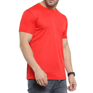 Camiseta de Manga Corta para Hombre, Roja, de Algodón, Cuello Redondo, Corte Regular, Color Sólido, Diseño Liso, Estilo Casual - Product Image 3