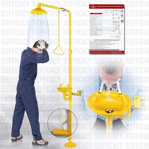 Estación de Lavaojos de Emergencia con Recubrimiento Amarillo Anticorrosión, Galvanizada, de Una Sola Entrada, Operada Manualmente, con Ducha - Product Image 4