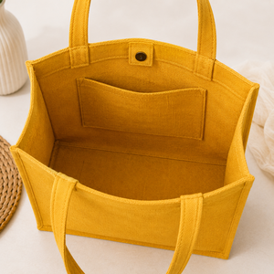 Yellow Canvas Shopping <b>Bag</b> With "Good Things Take Time" Print <b>Medium</b> Size Hand Carry Tote For Daily Use - Product Image 5